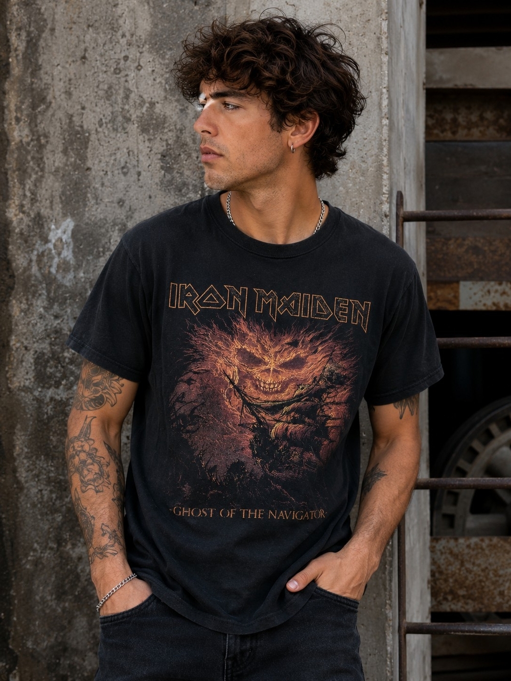 Iron Maiden “Ghost Of The Navigator” Black Band Tee Shirt L Heavy Metal Graphic